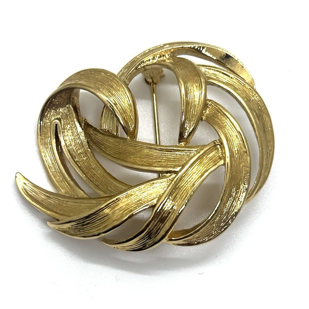 Vintage Monet Gold Tone Textured Leaves Pin Brooch Textured Swirls